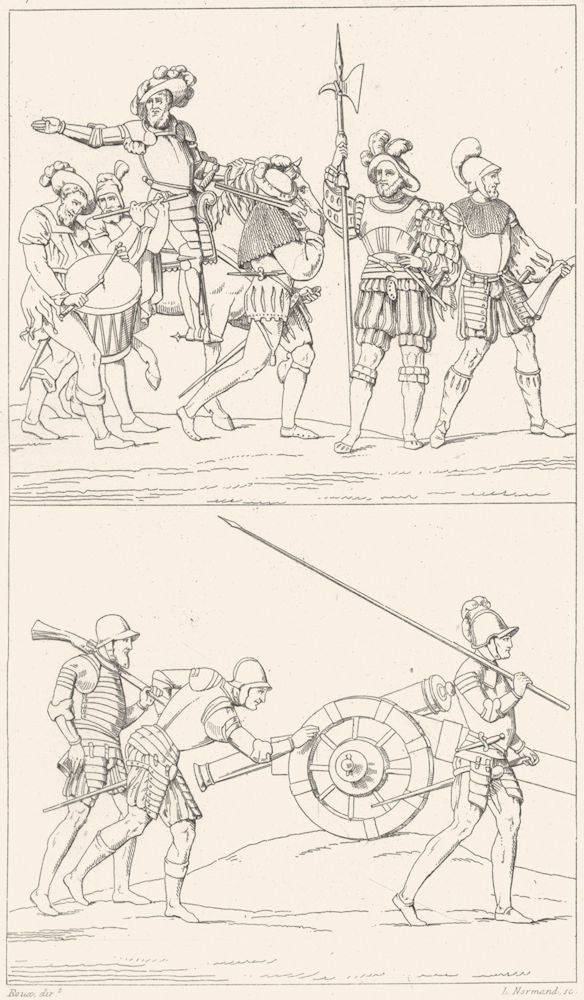 FRANCE. Militaria. Costumes militaires de 1515 a 1544 1875 old antique print